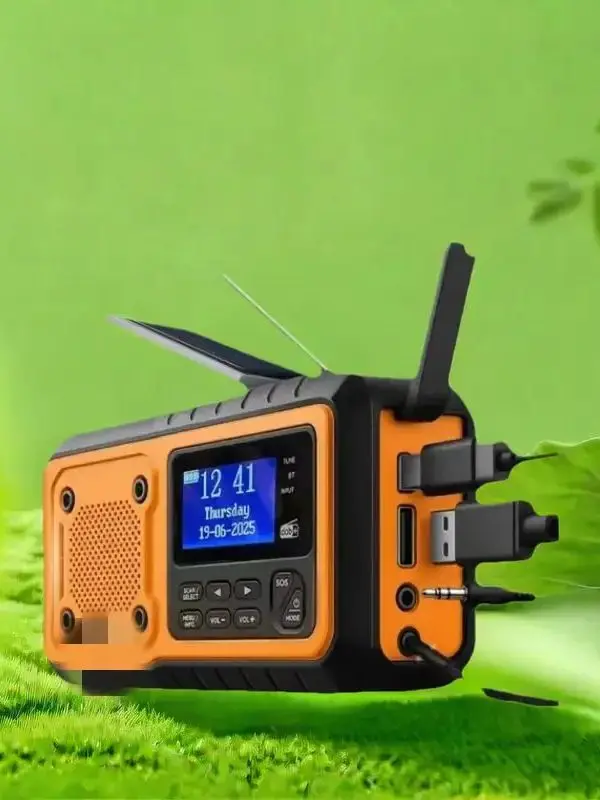 Solar Crank DAB+ FM Radio with 5000 mAh Power Bank, Bluetooth speaker Emergency Radio, USB-C Phone Charge, SOS Alarm, Torch