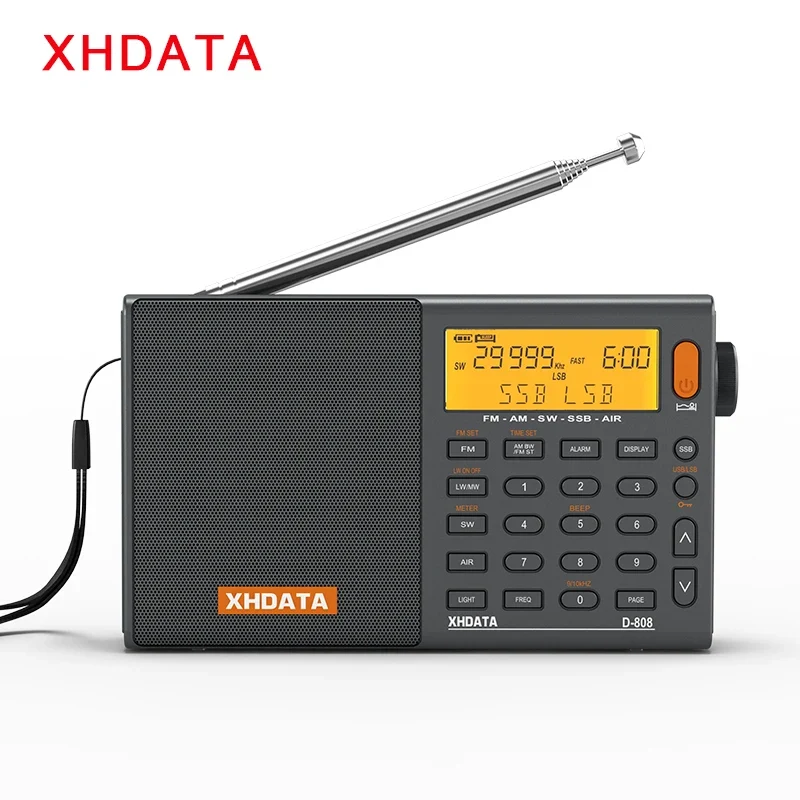 XHDATA D-808 AM/FM/SW/MW SSB AIR RDS Full Band Portable Radio with Multifunction Deep Sound Stereo Rechargeable Radio Receiver