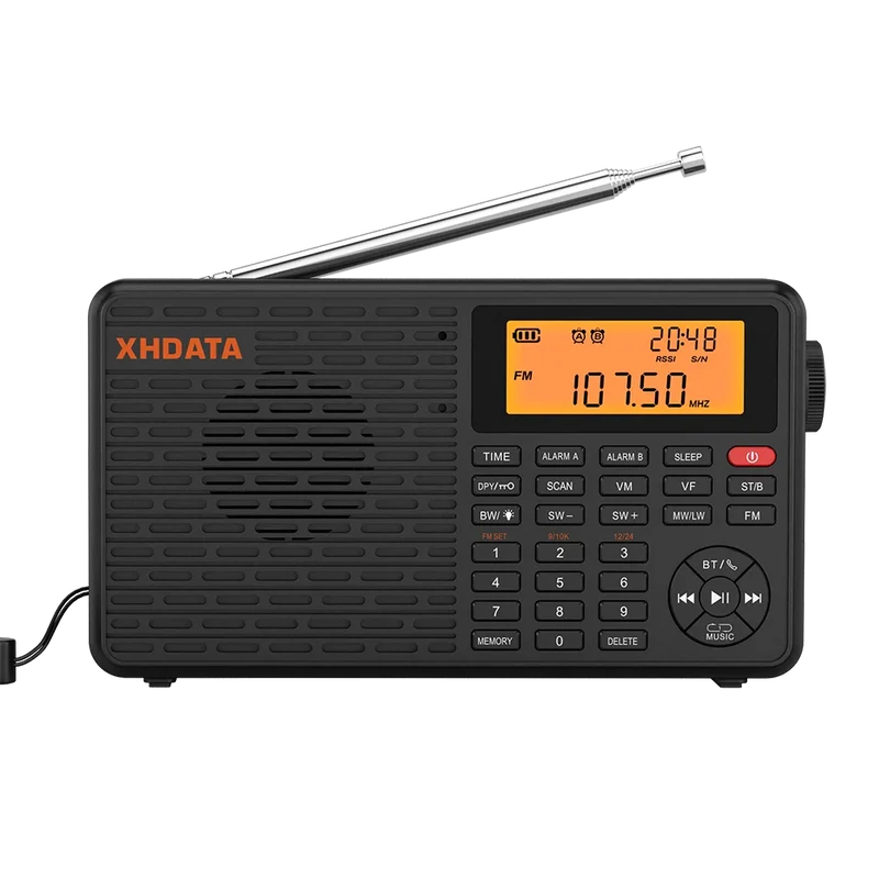 XHDATA D-109 Stereo Digital Portable Radio AM SW MW FM Radio Bluetooth Compatible Multifunctional Radio Support TF Card Player