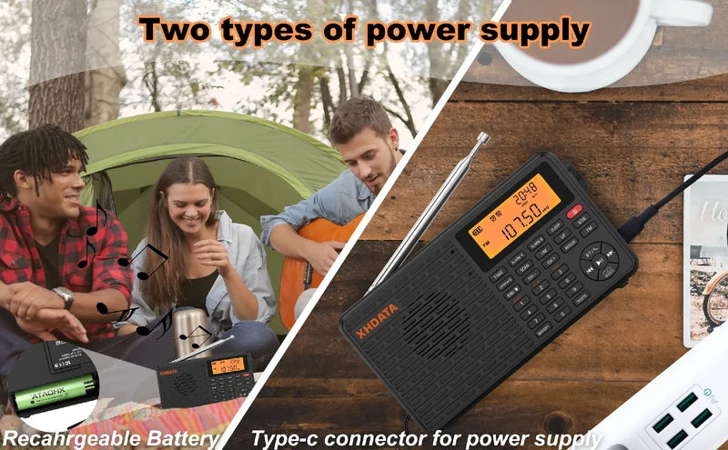 XHDATA D-109 Stereo Digital Portable Radio AM SW MW FM Radio Bluetooth Compatible Multifunctional Radio Support TF Card Player
