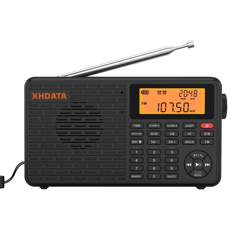 XHDATA D-109 Stereo Digital Portable Radio AM SW MW FM Radio Bluetooth Compatible Multifunctional Radio Support TF Card Player