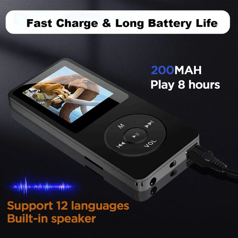 Portable Bluetooth MP3 Player HIFI Music Speakers MP4 Media FM Radio Recorder USB Charging Pocket Sports Running Music Play
