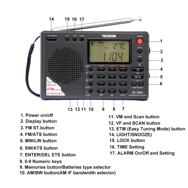 Tecsun PL-380 DSP professional Radio FM/LW/SW/MW Digital Portable Full Band Stereo Good Sound Quality Receiver PL380