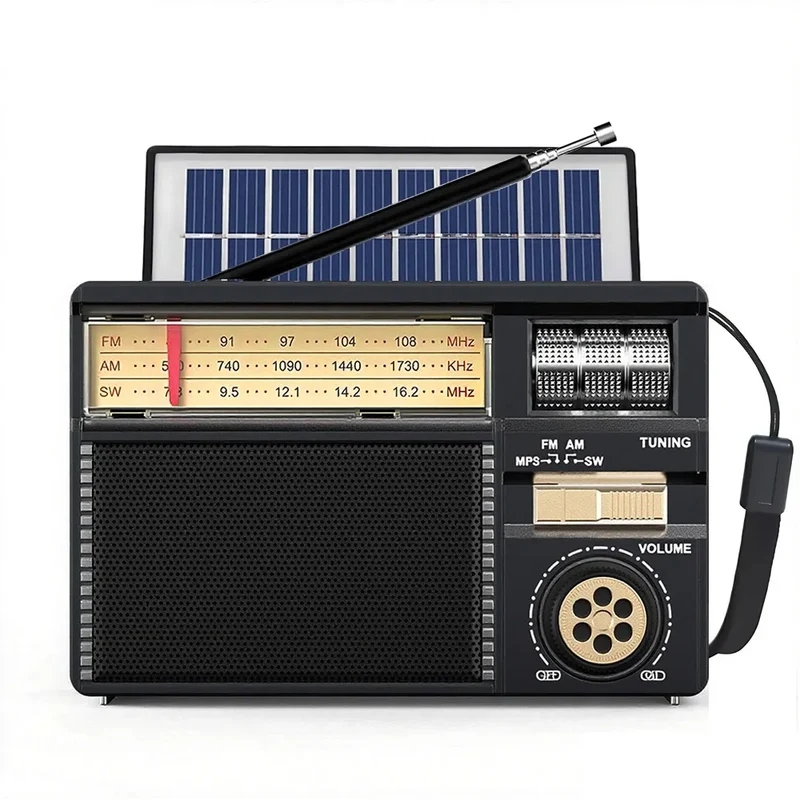 Vintage Solar AM/FM/SW Bluetooth Speaker Radio with USB/TF MP3 Player, Rechargeable Battery FM Receiver Radio for Home&Outdoor