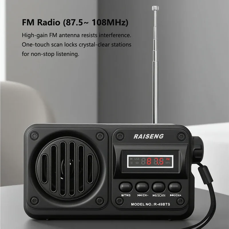Solar Charging FM Radio Bluetooth Speaker with USB/TF MP3 Playback, Rechargeable Radio Receiver Portable Design for Home&Outdoor