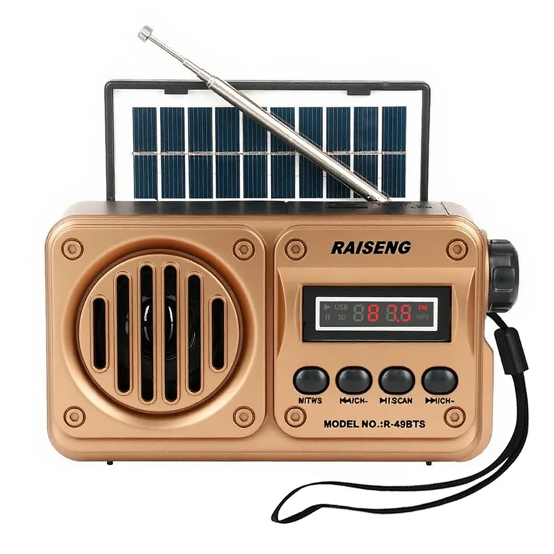 Solar Charging FM Radio Bluetooth Speaker with USB/TF MP3 Playback, Rechargeable Radio Receiver Portable Design for Home&Outdoor