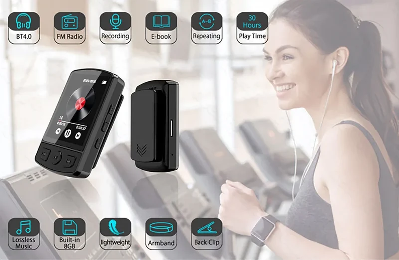 MP3 Player Portable Sport Clip Walkman HiFi Sound Bluetooth-Compatible 5.0 Student Walkman 1.8 Inch Screen with FM Radio E-Book
