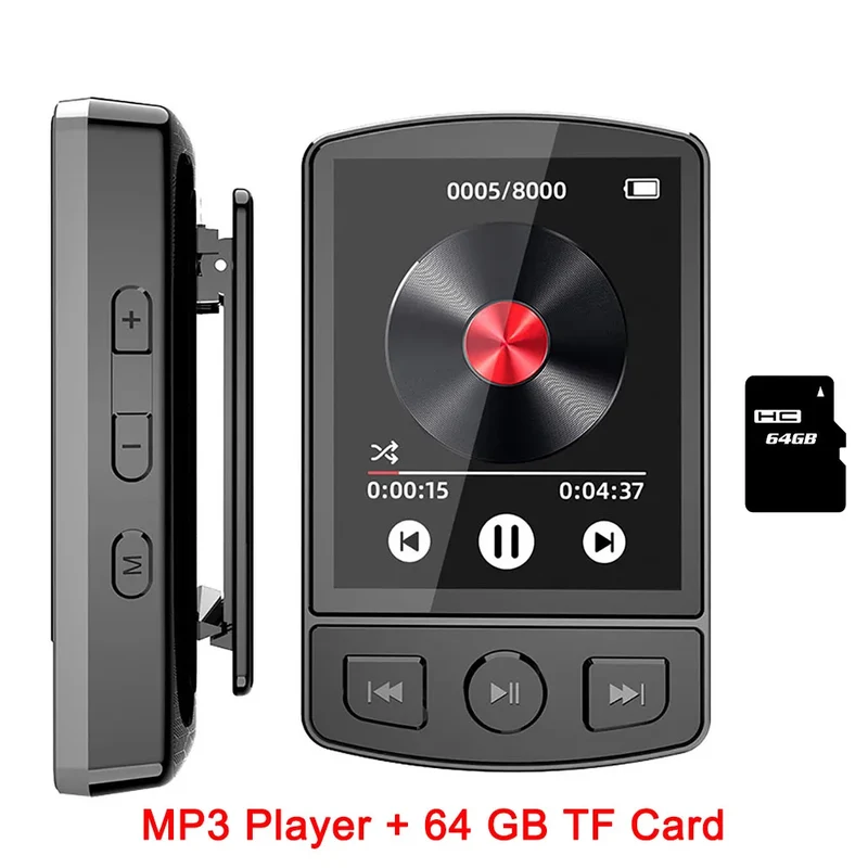 MP3 Player Portable Sport Clip Walkman HiFi Sound Bluetooth-Compatible 5.0 Student Walkman 1.8 Inch Screen with FM Radio E-Book