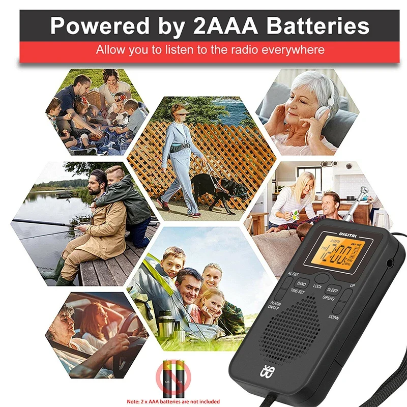 Portable Radio Mini AM FM Weather Radio Pocket Radio Player LCD Screen Digital Alarm Clock Radio Long Range Best Reception