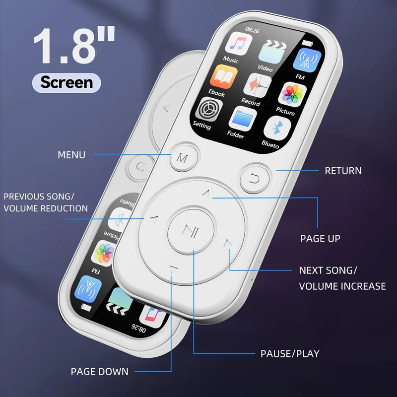 2026 New 1.8 inch Slim MP3 Player Bluetooth 5.4 — Portable Walkman, Compatible eBook Recording FM Radio Music Player