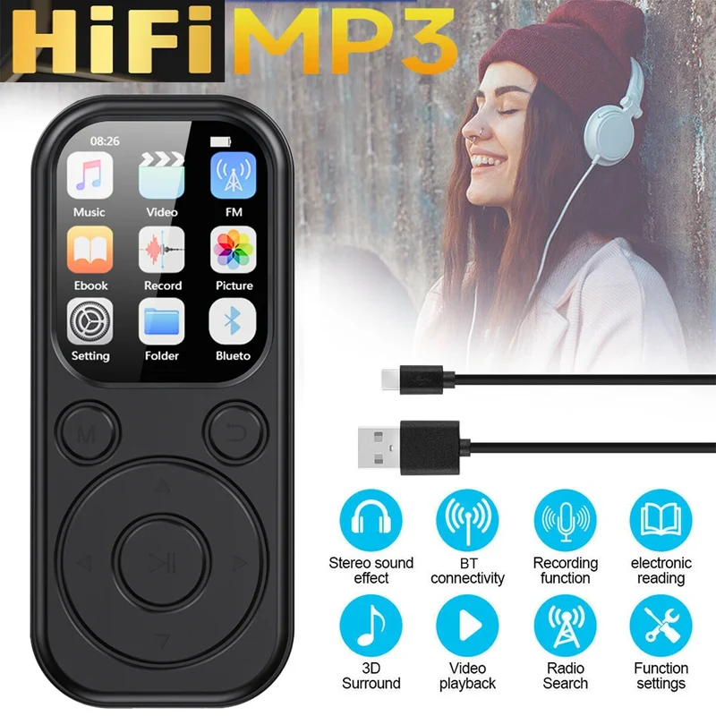 2026 New 1.8 inch Slim MP3 Player Bluetooth 5.4 — Portable Walkman, Compatible eBook Recording FM Radio Music Player
