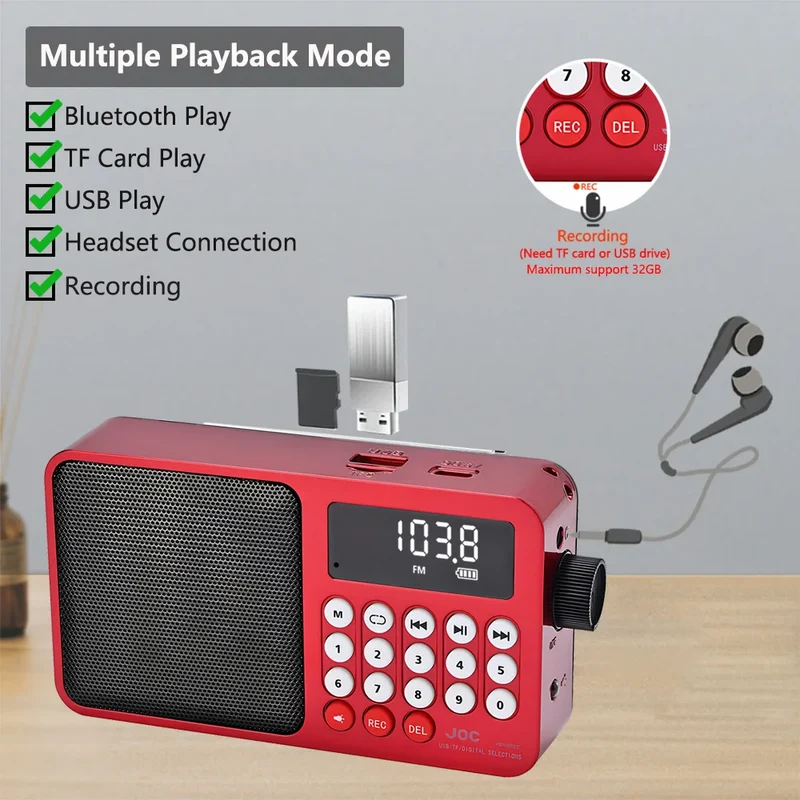 Solar FM Radio Portable Bluetooth Speaker with LED Light support Recording TF Card USB Play Wireless Speaker Radio FM Receiver
