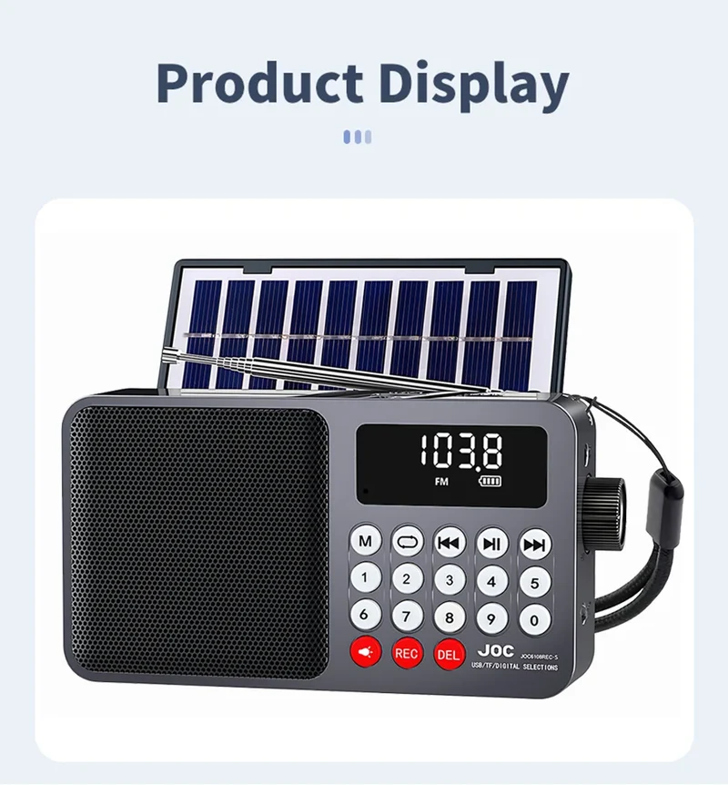 Solar FM Radio Portable Bluetooth Speaker with LED Light support Recording TF Card USB Play Wireless Speaker Radio FM Receiver