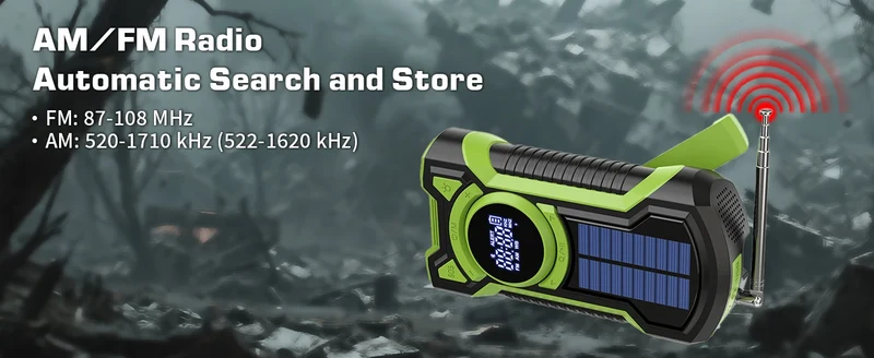 Emergency Crank Solar Radio 5000mAh Rechargeable Battery Portable AM/FM Radio with Bluetooth Auto Scan Waterproof LED Flashlight