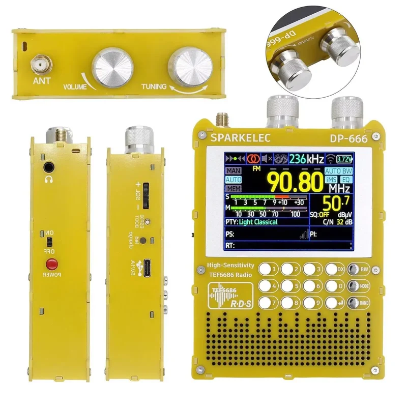 DP-666 TEF6686 Radio High Sensitivity FM AM Short Wave 2.8inch IPS Touch LCD Screen 5000mAh FM LW MW SW Full Band DSP Radio