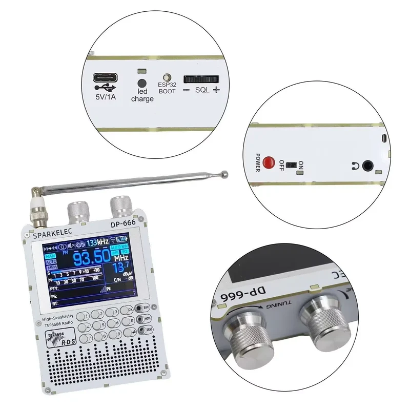 DP-666 TEF6686 Radio High Sensitivity FM AM Short Wave 2.8inch IPS Touch LCD Screen 5000mAh FM LW MW SW Full Band DSP Radio