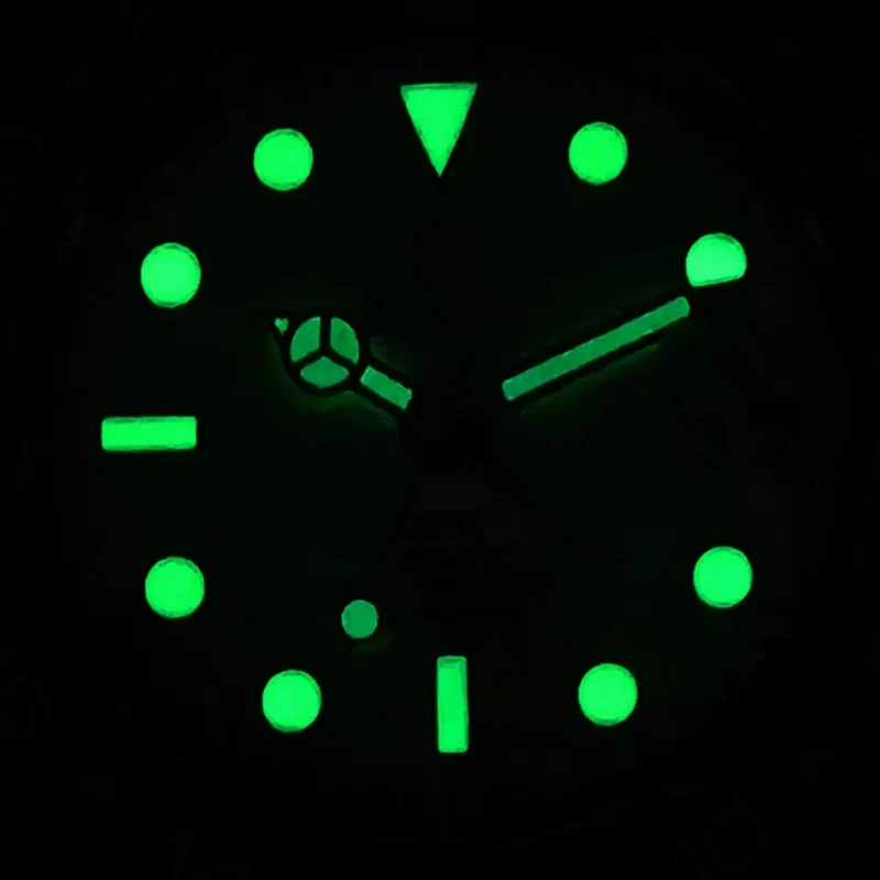 BLIGER 40mm NH35A Automatic Watch for Men White Ceramic Bezel Black Case Green Luminous Date Magnified Rubber Strap