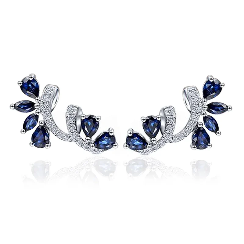 Romantic White Gold Plated 925 Silver Stud Earrings With Sapphire Heart Cut Diamonds Claw Setting For Women Wedding Jewelry