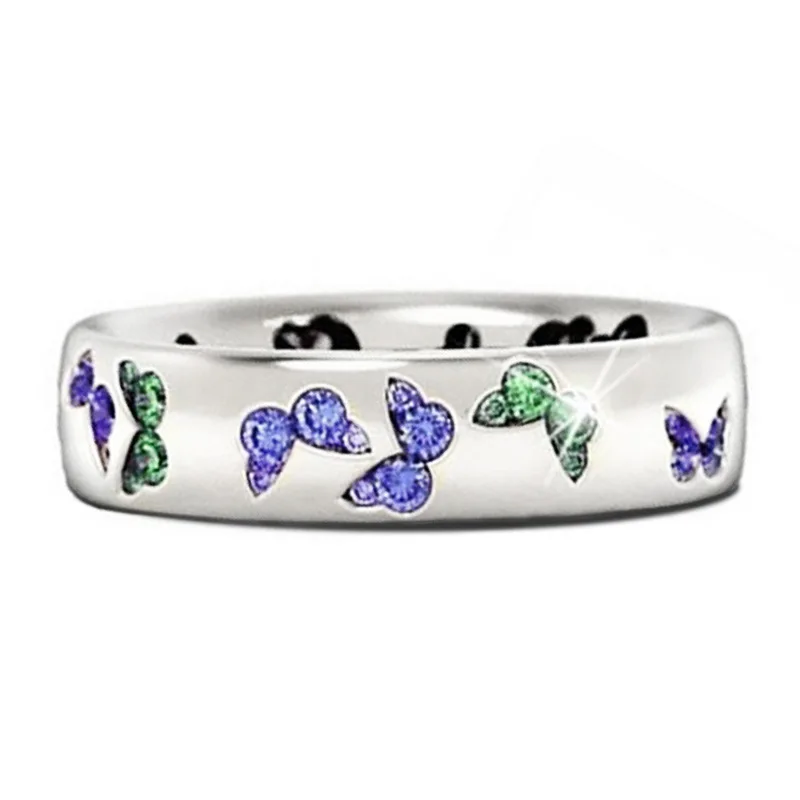 Butterfly Gemstone Rings For Women Lab Created Cubic Zirconia Pave Setting Fashion Jewelry Gift Ring H111
