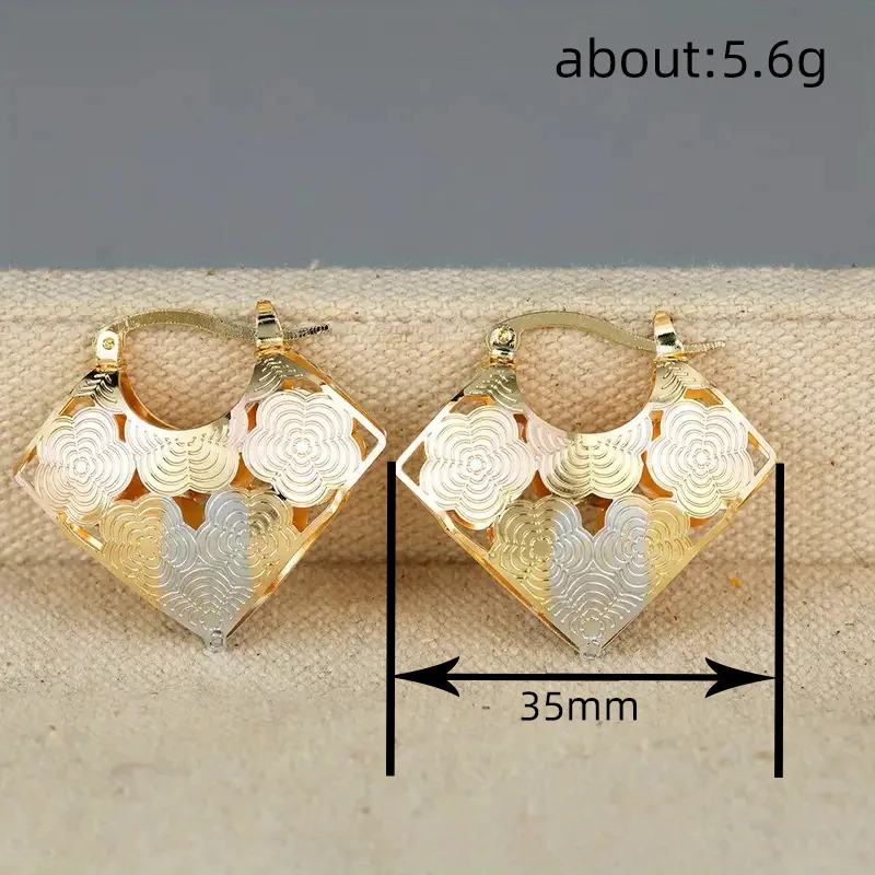 Gold Plated Floral Hoop Earrings For Women Party Fashion Dangle Earrings Alloy Metal Jewelry