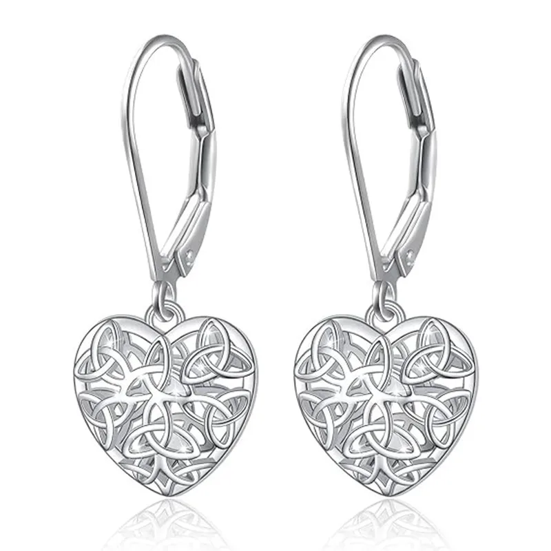 Tibetan Silver Heart Drop Earrings for Women Romantic Alloy Jewelry Gift Fashion White Gold Color