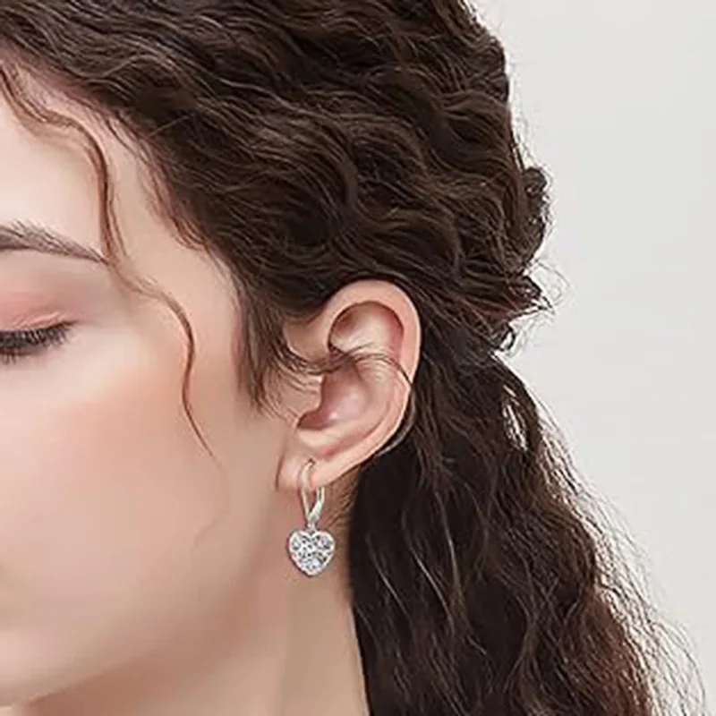 Tibetan Silver Heart Drop Earrings for Women Romantic Alloy Jewelry Gift Fashion White Gold Color
