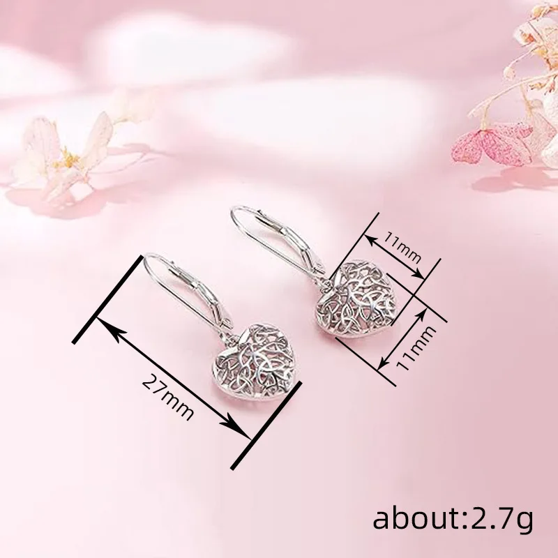 Tibetan Silver Heart Drop Earrings for Women Romantic Alloy Jewelry Gift Fashion White Gold Color