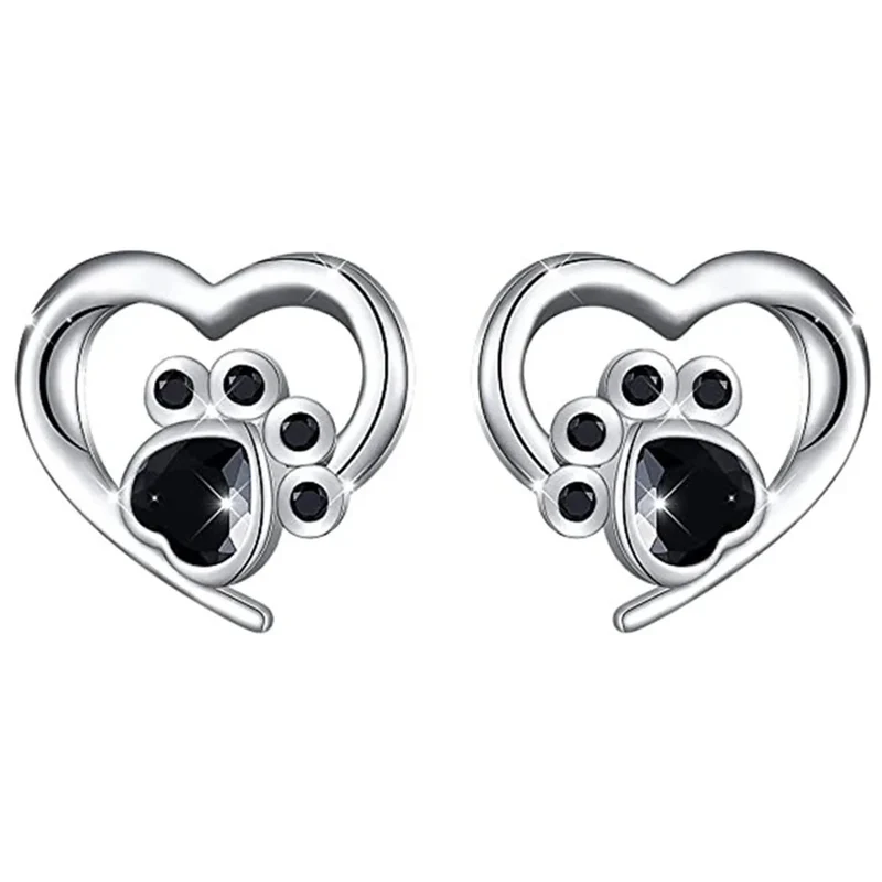 E1900 White Gold Heart Stud Earrings With Zircon Bezel Setting For Women Cute Fashion Jewelry Gift