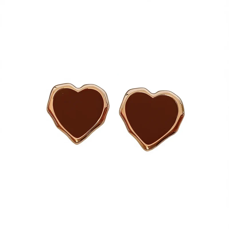 Rose Gold Plated Heart Stud Earrings For Women Alloy Fashion Jewelry Gift Red Color