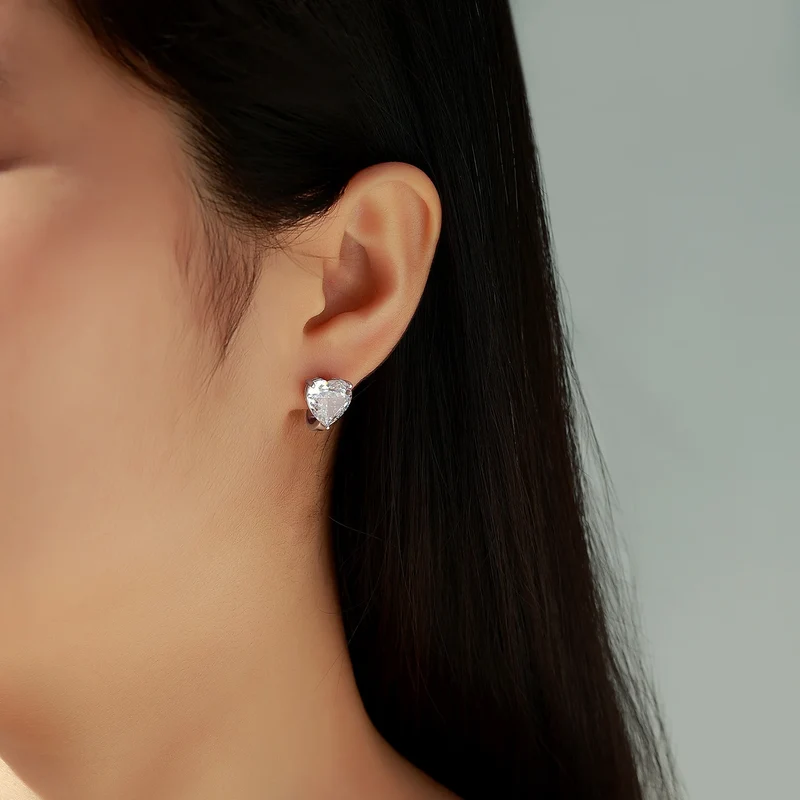 S925 Sterling Silver Heart CZ Hoop Earrings Dazzling Cubic Zirconia Huggie Hoops for Women