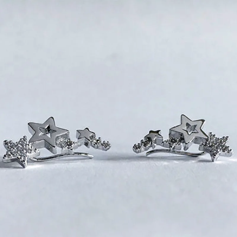 Silver Gold Star Drop Earrings for Women Everyday Wear Fine Jewelry Dangle with Pearl Center Stone