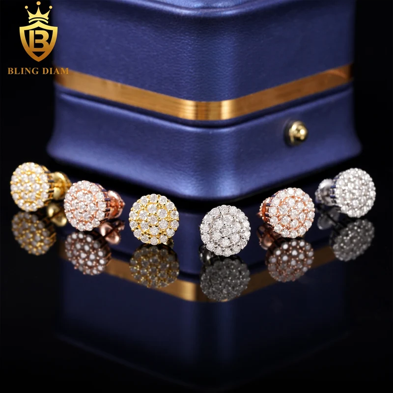Factory Direct Fine Jewelry 925 Silver Earrings Iced Out Vvs Moissanite Earring Diamond Stud Earring Men Women