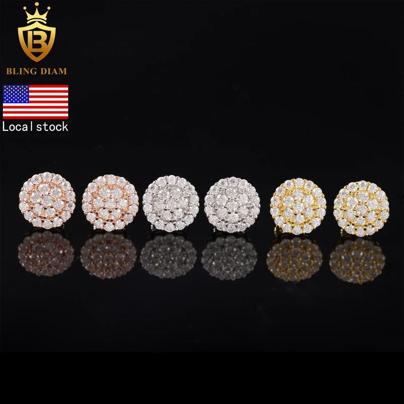 Factory Direct Fine Jewelry 925 Silver Earrings Iced Out Vvs Moissanite Earring Diamond Stud Earring Men Women