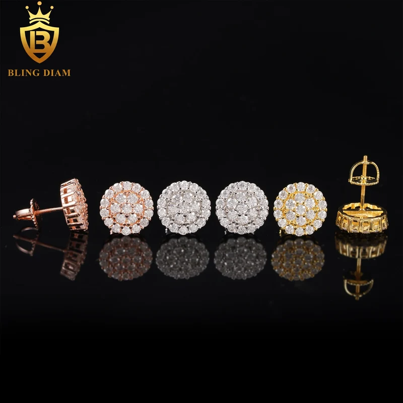 Factory Direct Fine Jewelry 925 Silver Earrings Iced Out Vvs Moissanite Earring Diamond Stud Earring Men Women