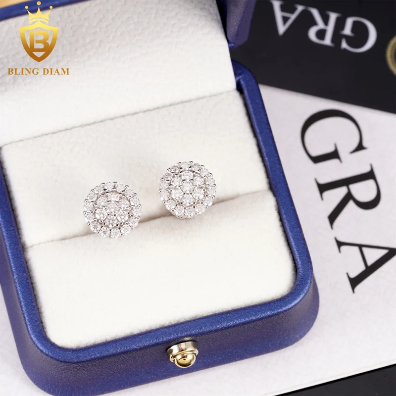 Factory Direct Fine Jewelry 925 Silver Earrings Iced Out Vvs Moissanite Earring Diamond Stud Earring Men Women