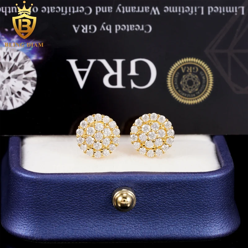Factory Direct Fine Jewelry 925 Silver Earrings Iced Out Vvs Moissanite Earring Diamond Stud Earring Men Women