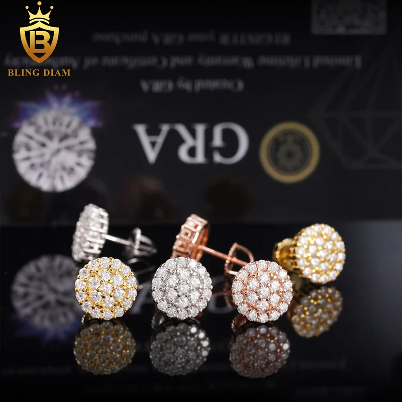 Factory Direct Fine Jewelry 925 Silver Earrings Iced Out Vvs Moissanite Earring Diamond Stud Earring Men Women