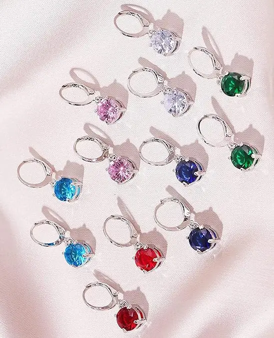 6 Pairs Leverback Drop Dangle Earrings Set Multicolor Round CZ Hoop Earrings 8MM for Women