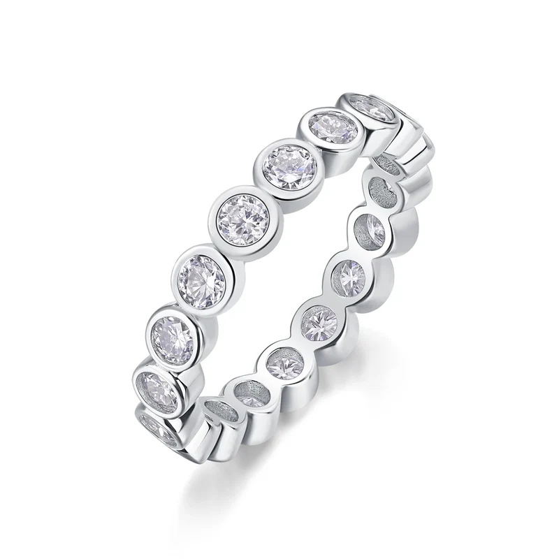 Female 925 Sterling Silver Luxury Women Fine Jewelry Rings Rhodium Plated Rings Bezel Setting Moissanite Eternity Rings