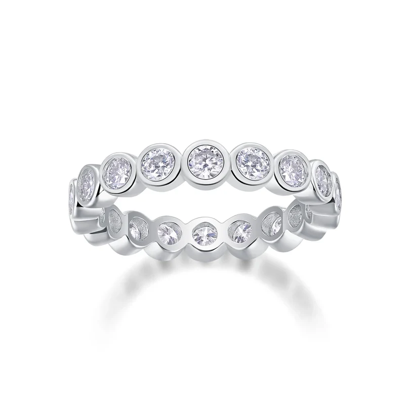 Female 925 Sterling Silver Luxury Women Fine Jewelry Rings Rhodium Plated Rings Bezel Setting Moissanite Eternity Rings