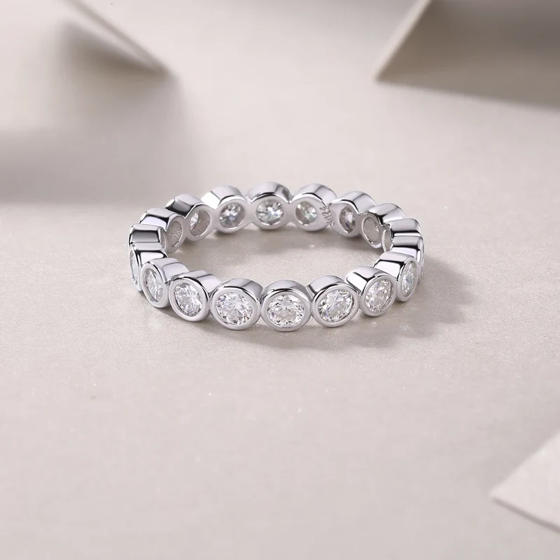Female 925 Sterling Silver Luxury Women Fine Jewelry Rings Rhodium Plated Rings Bezel Setting Moissanite Eternity Rings