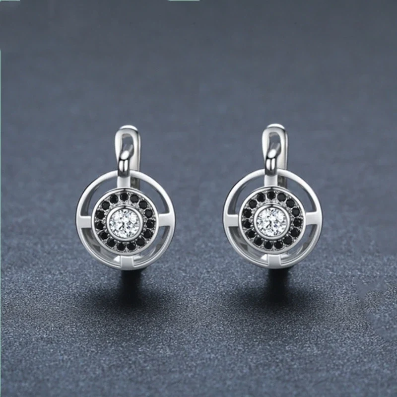 FCJ Luxury Copper Crystal Earrings for Women Shining Zircon-Studded Over-Ear Accessory