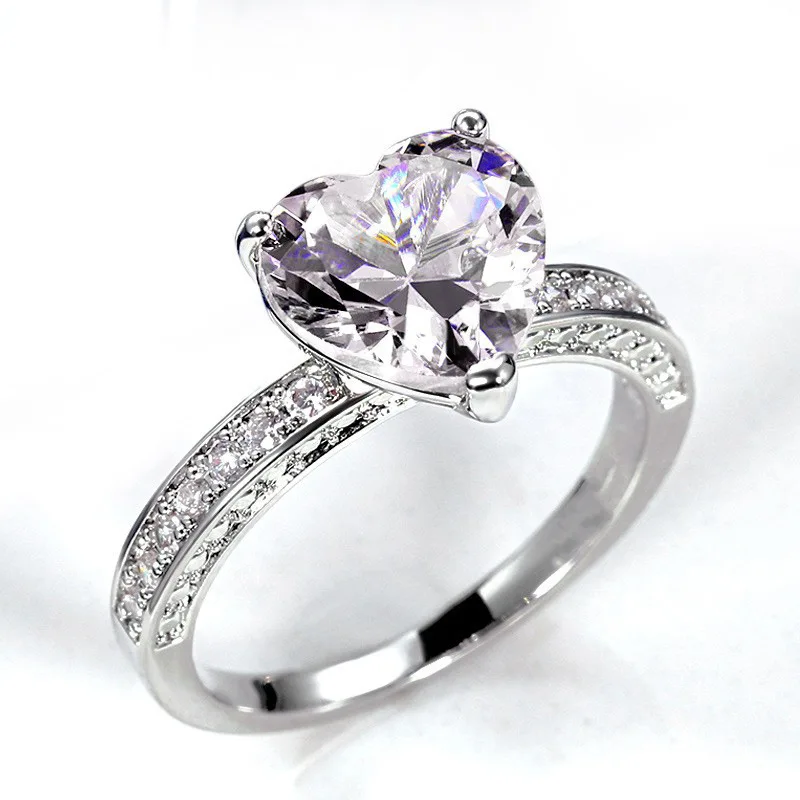 Romantic Heart Cut Diamond Engagement Ring for Women in White Gold with Natural Diamonds G Color F516