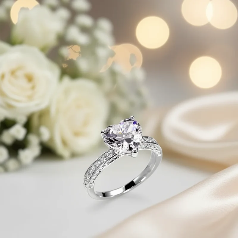 Romantic Heart Cut Diamond Engagement Ring for Women in White Gold with Natural Diamonds G Color F516