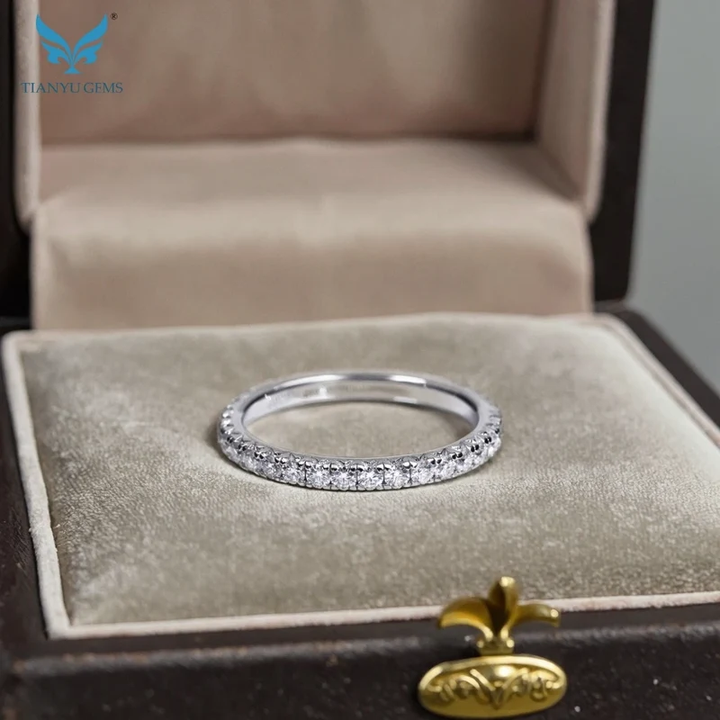 Tianyu Gems Moissanite Pinky Ring Silver Jewelry Men Half Eternity 925 Sterling 18k Gold Plated VVS Moissanite Women Ring