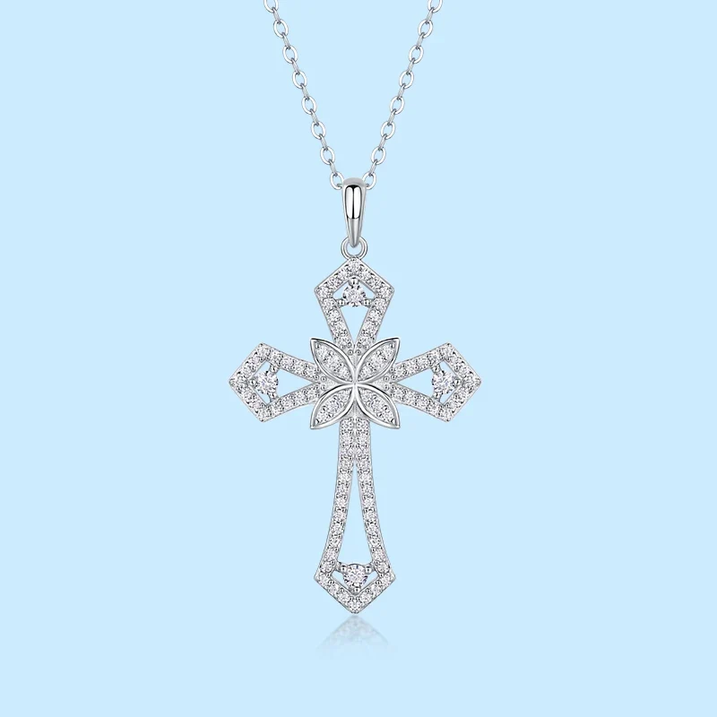 USA Stock Woman 925 Sterling Silver Cross Necklace Pendant Moissanite Necklace for Fine Jewelry Engagement Women Wedding Pendant