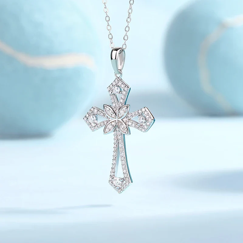 USA Stock Woman 925 Sterling Silver Cross Necklace Pendant Moissanite Necklace for Fine Jewelry Engagement Women Wedding Pendant
