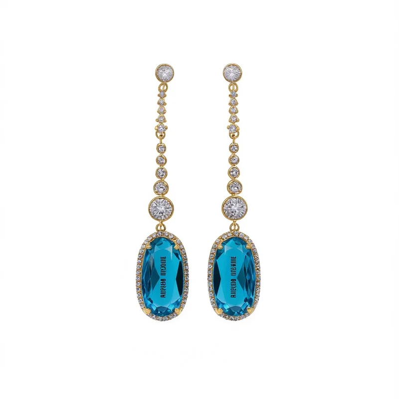Aurea Nicole White Gold Drop Earrings With Blue Topaz And Diamond Bezel Setting For Women Wedding Luxury Jewelry