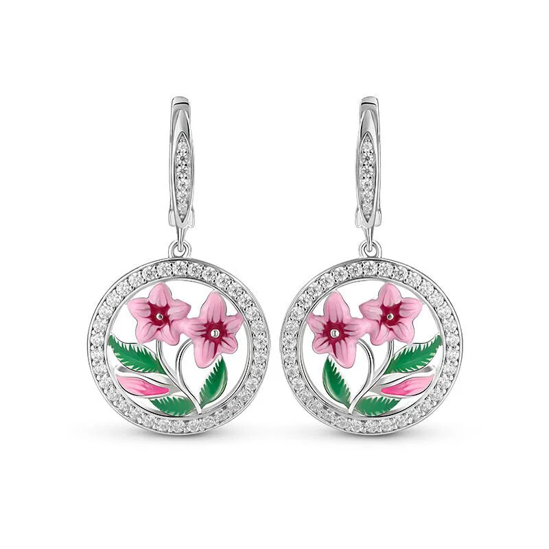 Romantic Flower Drop Earrings For Women Silver Plated Crystal Rhinestone Round Brilliant Cut Party Jewelry Fashion Dangle