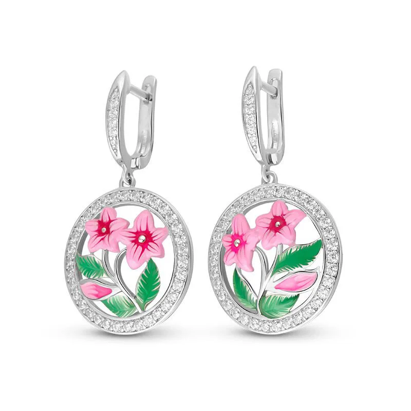 Romantic Flower Drop Earrings For Women Silver Plated Crystal Rhinestone Round Brilliant Cut Party Jewelry Fashion Dangle